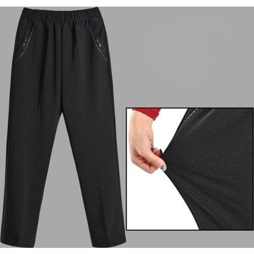 2021 Women Autumn Winter Middle-aged Straight Trousers Female Plus Velvet Grandmas Trousers Ladies High Waost Warm Pants E461