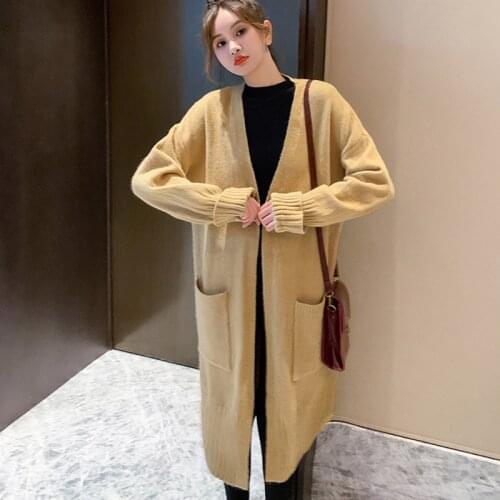 Womens Fashion Long Cardigan Womens Fad New Harajuku Loose Knit Sweater Womens Casual Oversized Jacket Fall Winter