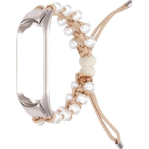 Women Braided Rope Beads Bracelet for Xiaomi Mi Band 6 5 4 3 Watch Strap for Miband Girl Wristband Belt