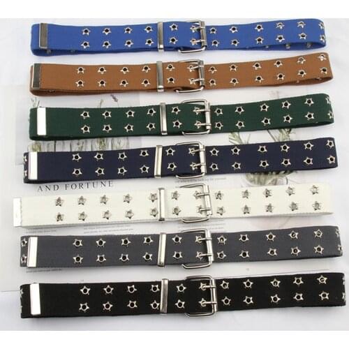 Women Waist Strap Hollow Out Star Buttonhole Belts Solid Color Wide Belt Canvas Web Double Grommet Eyelet Girdles New