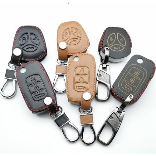 100% Leather Key Case Car Key Wallet Chain for the Vesta LADA Granite Kalina Priora X-Ray Sports Sedan for Renault 3 Buttons