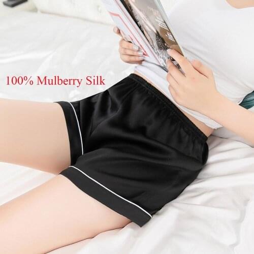 100% Natural Silk Nightwear Shorts Lounge Wear Pajama Pants Sleep Shorts Elastic Waist Women Home Sleep Tracksuit Bottom Shorts