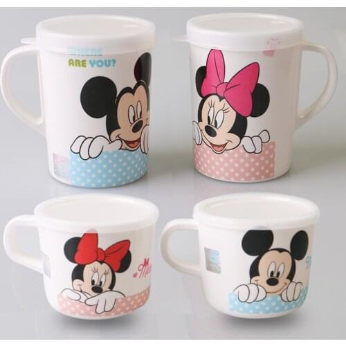 200ml 260ml Disney Mickey Minnie Cartoon Cup Cute Baby Water Milk Mug Children Glass with Lid and Ear Kindergarten Tableware
