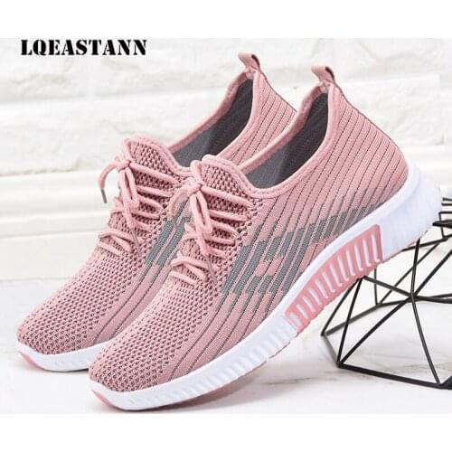 2020 Autumn Womens Casual Shoes All-Match Breathable Fly Woven Sports Shoes Lightweight Non-Slip Student Running Shoes Size 41