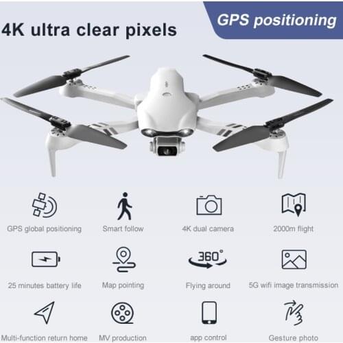 2021 New RC Helicopter Distance 2000m F10 Drone GPS 4K HD Dual Camera 5G WiFi Wide-Angle Live Video FPV Quadrotor Flight 25 Mins