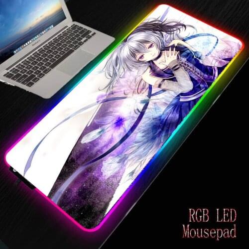 MRGBEST Anime Girl RGB Large Glowing Extended Illumination Mousepad Gaming Keyboard Pad Mat Non-Slip Rubber Base 90X40/ 80X30cm