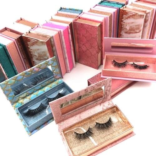Black/White Eyelash Packaging Box Wholesale 3D Mink Lashes Bulk Empty Box 25mm Mink Eyelashes Cases False Eyelashes Box mirror