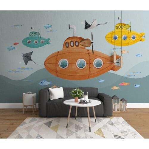 CJSIR Custom Cartoon Submarine Underwater World Wallpapers for Childrens Room Boy Room Decoration Background 3D Wall Paper