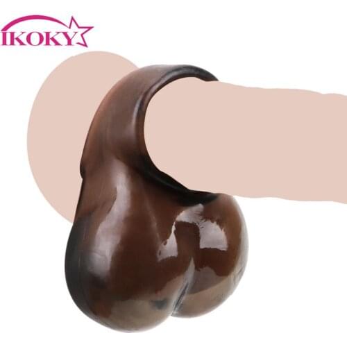 IKOKY Silicone Delay Ejaculation Bondage Sex Toys For Men Chastity Cage Lock Reusable Penis Ring Scrotum Ring Cock Ring
