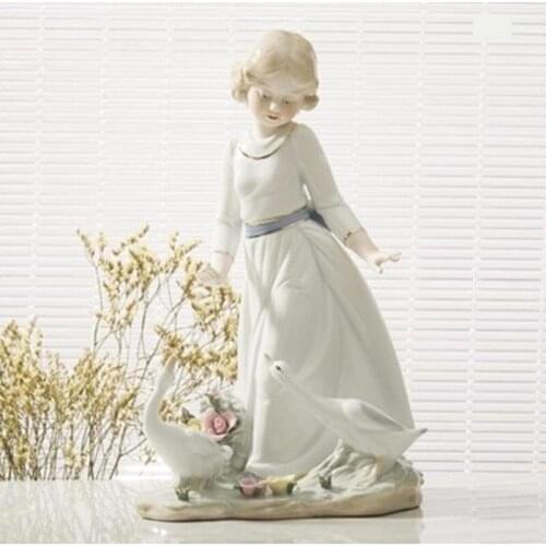 30CM RUSTIC CERAMIC LITTLE GIRL FIGURINE PORCELAIN CHILD SCULPTURE SWAN BIRTHDAY GIFT CRAFT ROOM DECOR CHILDRENS DAY R2262