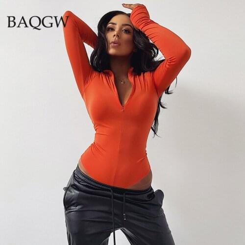 Overalls Zipper Long Sleeve Bodycon Bodysuit for Woman Solid Color Winter Rompers Women Jumpsuits Sexy Body Female Black Tops