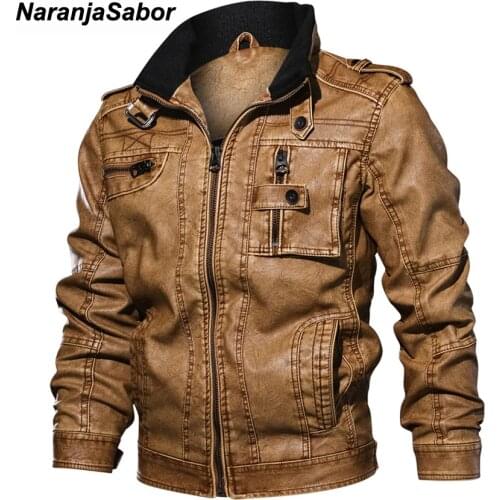 NaranjaSabor Autumn Winter Mens PU Leather Jackets Casual Slim Fit Windbreaker Motorcycle Outwear Male Coat Brand Clothing N425