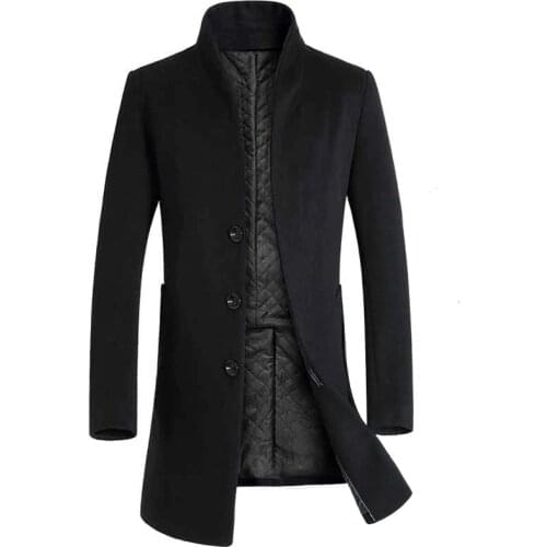 Man Wool Jacket Design Trench Coat Windbreaker Formal Business Grey Breasted Button Male Trench Pockets Overcoat Men Woolen Coat