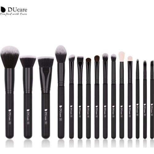DUcare Makeup Brushes Set 15pcs Professional Powder Foundation Eyeshadow Eyeliner Eyebrow Cosmetic Tools Black Make up Brush