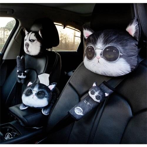 Newest 2019 3D Printed Schnauzer Teddy Dog Face Car Headrest Neck Rest Auto Neck Pillow With Filler