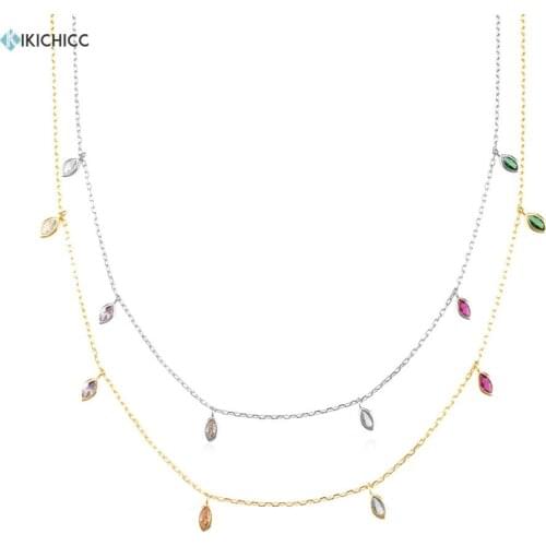 KIKICHICC 925 Sterling Silver Ovals Zircon Charm CZ Clear Charm Choker Necklace Long Chain Rainbow Luxury Women Wedding Jewelry