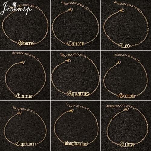 Jisensp Wholesale Stainless Steel Jewelry Trendy 12 Constellation Anklet Hip Hop Retro Letter Anklet Birthday Gift for Women