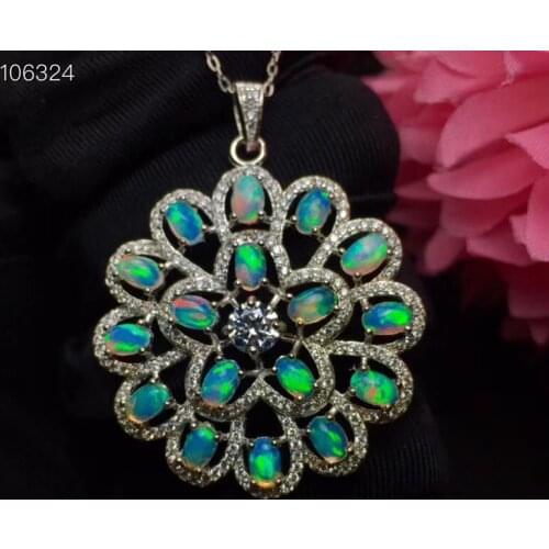 Super sale colorful light-luxury opal gemstone pendant for women necklace real 925 silver natural gem birthstone gift
