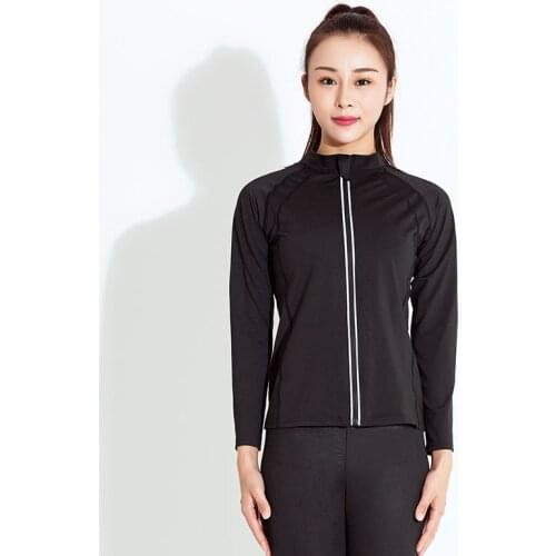 Weight Loss Sauna Sweat Suit Slimming Workout Gym Yoga Jacket Zip Up Long Sleeve Shirt Black