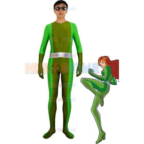 Totally Spies! Sam Green Spandex Superhero Costume cosplay party halloween Totally Spies Costume zentai suit free shipping