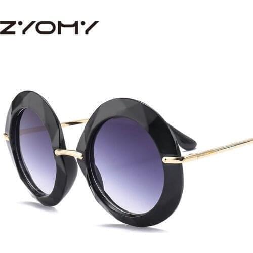 Q Round Big Frame Sunglasses Men Women Luxury Shin Diamond Faceted Oversized Sun Glasses Trend Gradient Color Goggles Eyeglass