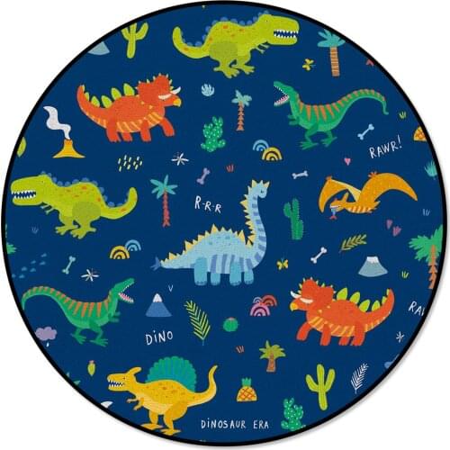 Colorful Cartoon Dinosaur Blue Pattern Round Children Area Rug Floor Mat Living Room Bedroom Carpet Rug Coffee Table Mat