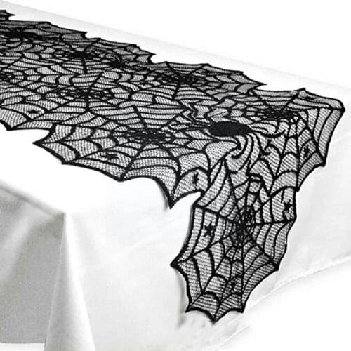 Halloween Table Runner Warp Knitted Lace Black Spider Wedding Halloween Web Christmas Tablecloth Party Tablecloth T2Z7