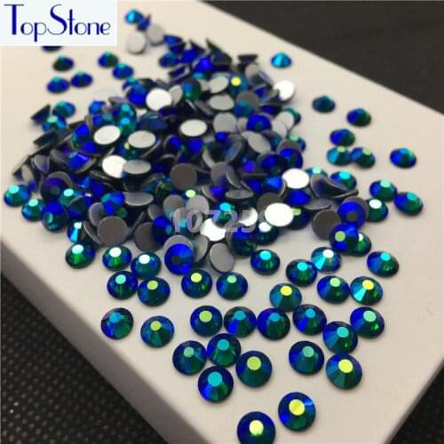 TopStone Emerald Dark Green AB Color ss3-ss30 Round Glass Crystal Flatbacks Nail Art 3D Stones Glue On Non Hotfix Rhinestones