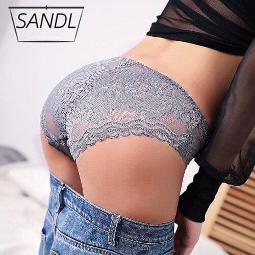 SANDL Womens Cotton Underwear Panties Lace Sexy Female Erotic Lingerie Girls Mid-Waist Translucent Hollow Design Briefs Hot