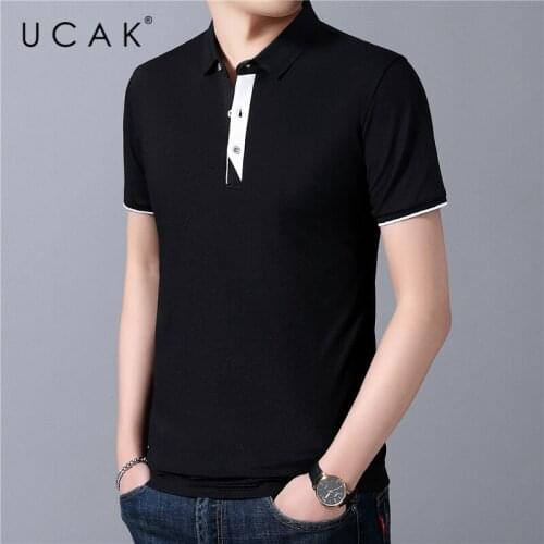 UCAK Brand Streetwear Short Sleeve Solid Color T-Shirts Men Clothing Summer New Tops Turn-Down Collar Casual T Shirt Homme U5423