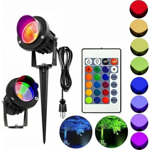 220V 110V Outdoor COB RGB Garden Light 10W LED Lawn Lamp with Remote Waterproof Landscape Spot Spike Path Spotlight EU/US Plug