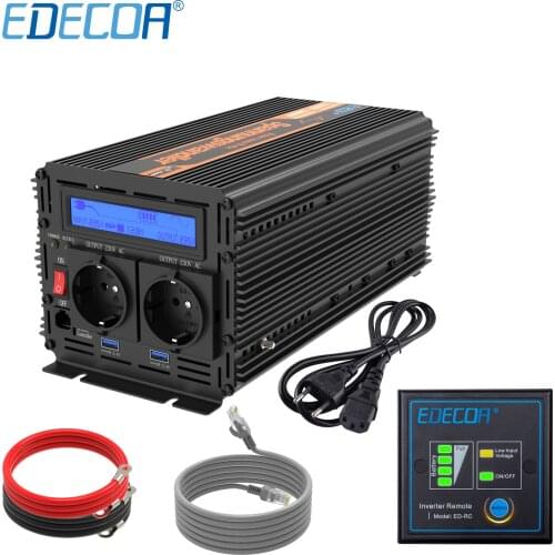 EDECOA UPS Charger 1500W 3000W DC 12V AC 220V 230V 240V Pure Sine Wave USB Remote Controller LCD Display Power Inverter