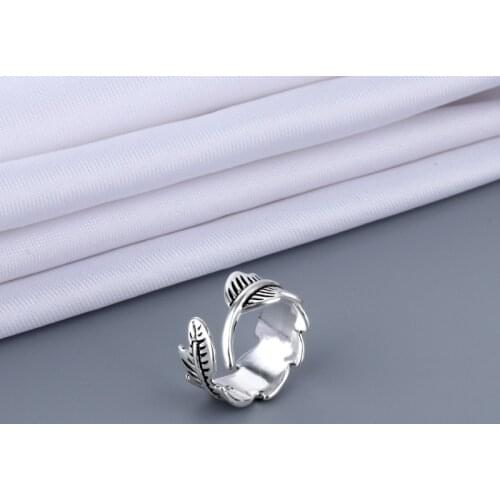 Vintage Ancient Silver Color Leaf Open Rings For Women Men Punk Hip Hop Adjustable Rings Fashion Jewelry Best Gift