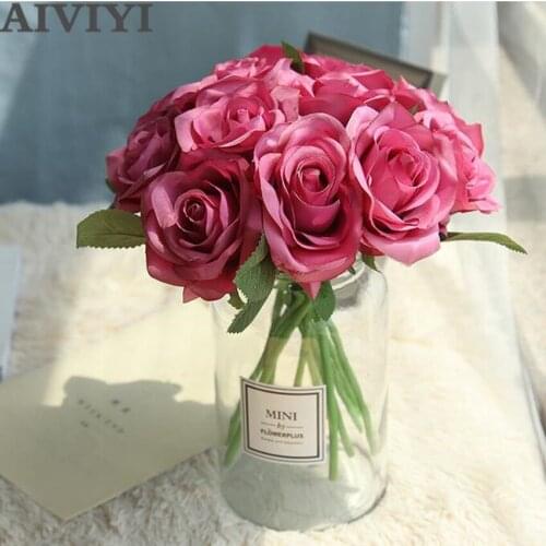 Foreign trade excellent silk rose artificial flowers fake flowers high quality wedding party home table accessories decoration