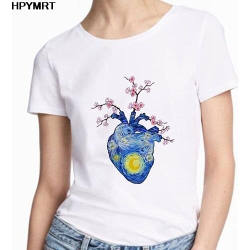 Womens T-shirt Oil painting heart Print Tshirt Harajuku flower O-neck tops summer T shirt Female casual clothing short sleeves