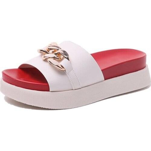 Womens Shoes 2021 Fashion Metal Chain Sandals Soft Soles Comfortable Non-slip Platform Shoes Wear Slippers