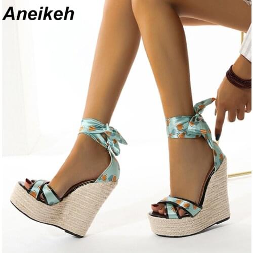 Aneikeh Womens 2020 Summer Sandals Fashion Microfiber Wedges Open Ankle Strap Butterfly-knot sweet Party Lace-Up Size 35-42 NEW