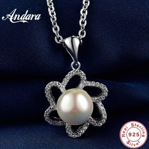 ANDARA New Arrival 100% Real 925 Sterling Silver Pearl Pendant Necklaces For Women Luxury Brand Jewelry Lover Gift
