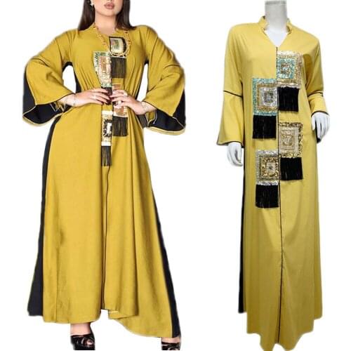 Plus Size Loose Casual Dress Arabic Abaya Islamic Clothing Turkey Middle East Tassel Sequins Ramadan Dubai Kaftan Maxi Robe Gown