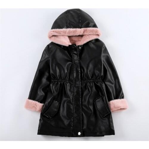 2020 New Winter Autumn Kids Leather Jacket 2-10Yrs Hooded Warm Baby Girl Jacket Coat Thicken Long Jacket For Baby Girl Clothes