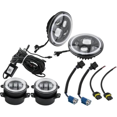 7inch LED RGB Halo Headlight + 4" LED RGB Fog Light For Jeep Wrangler JK 07-18