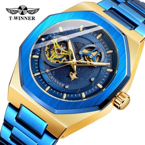 Winner 2021 Transparent Fashion Designer Blue Stainless Steel Military Top Brand Luxury Automatic Sport Mechanical Wrist Watches
