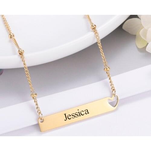 Stainless Steel Custom Name Bar Engrave Pendant Personalized Name Necklaces Engraving Bar Rolo Chain Choker for Women Jewelry