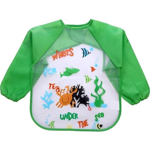 Toddler Kids Baby Boys Girls Bib Waterproof Long Sleeve Feeding Apron Cartoon Dinosaur Animal Printed Baby Bibs Burp Cloths