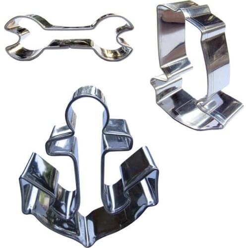 Spanner, Sailboat, Anchor shape 3 pieces biscuit cutting molds, baking tools, cake decorating soft candy tools
