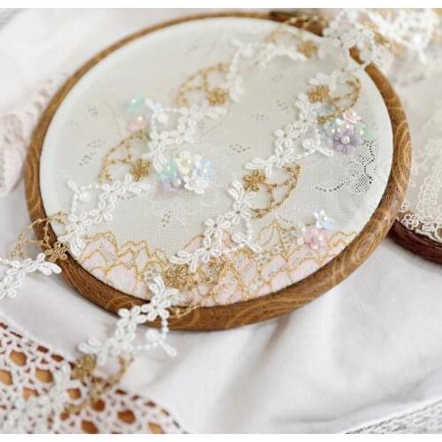 Hot Sale 2 Yards High Quality Gold Lace Fabric Flower Venise Pendant Lace Trim Applique Sewing Craft 29mm Width