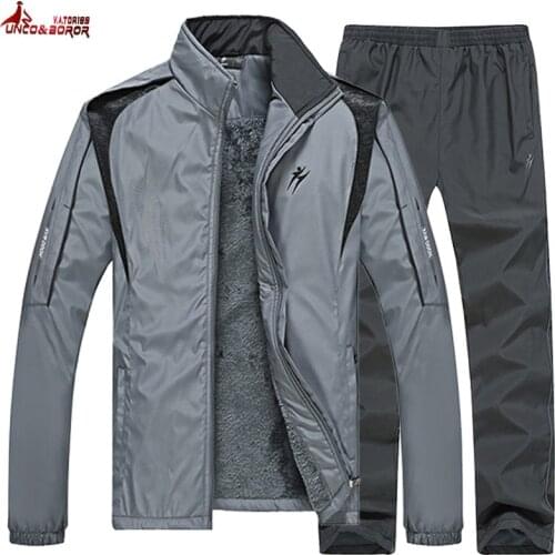 Big size L~5XL Brand Wool Liner Tracksuit Men Two Piece Clothing Sets Casual Jacket+Pants Track Suit men`s Sportswear Sweatsuits