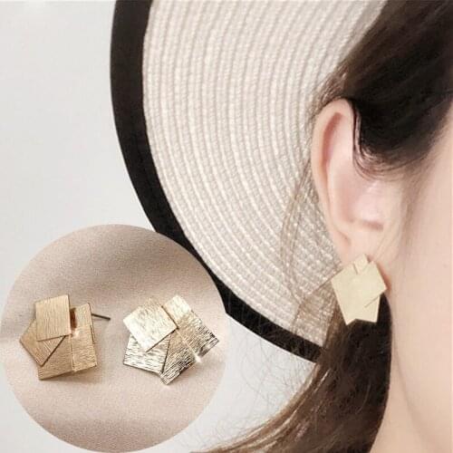 Fashion Trendy Women Gold Silver color Wire Drawing Geometric Irregular Metal Studs Earrings Ear Hook Jewelry Ornaments Gifts