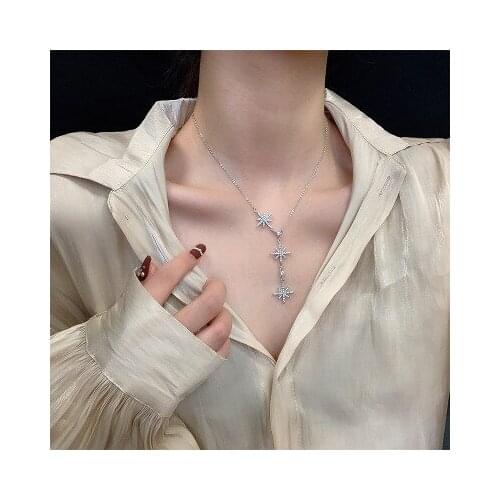Fashion Women Jewelry Set Simple Clavicle Chain Six Star Pendant Necklace Crystal Bracelet 2pcs/Set
