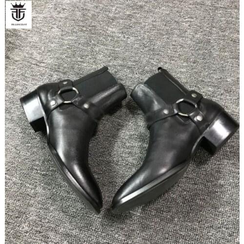 FR.LANCELOT 2020 New real Leather men Ankle Boots Fashion sliver chains Chelsea shoes Boots Mens Fashion Spring Autumn Boots